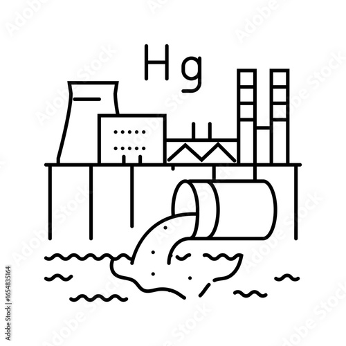 mercury pollution river industrial discharge line icon vector illustration
