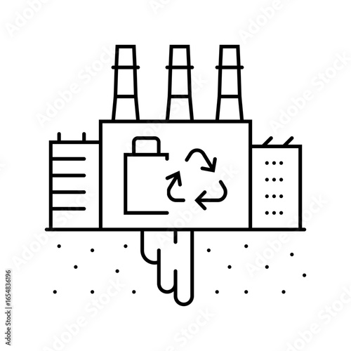 toxic waste battery recycling plant contaminating land line icon vector illustration