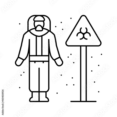 person wearing hazmat suit near toxic site line icon vector illustration