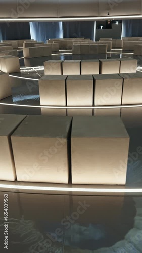 Glowing blocks illuminating circular museum installation