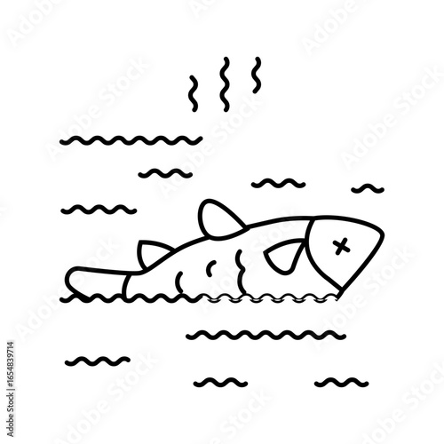 fish kills pollution line icon vector illustration