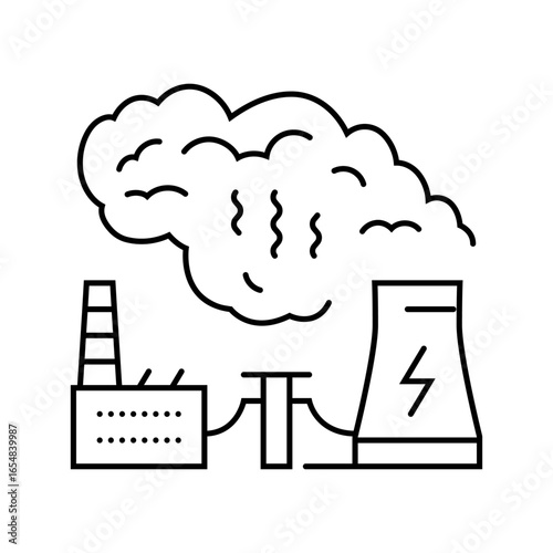 power plant impact pollution line icon vector illustration