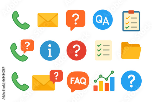 Colorful communication and information icons for business and support