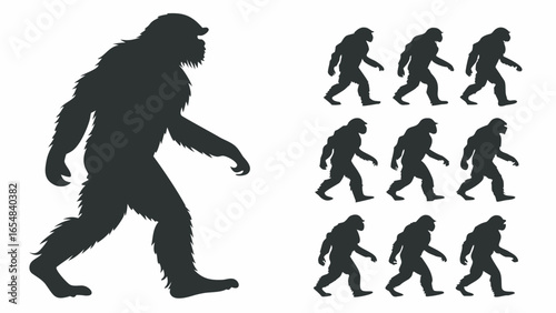Walking bigfoot silhouette isolated on white background cryptid creature vector illustration