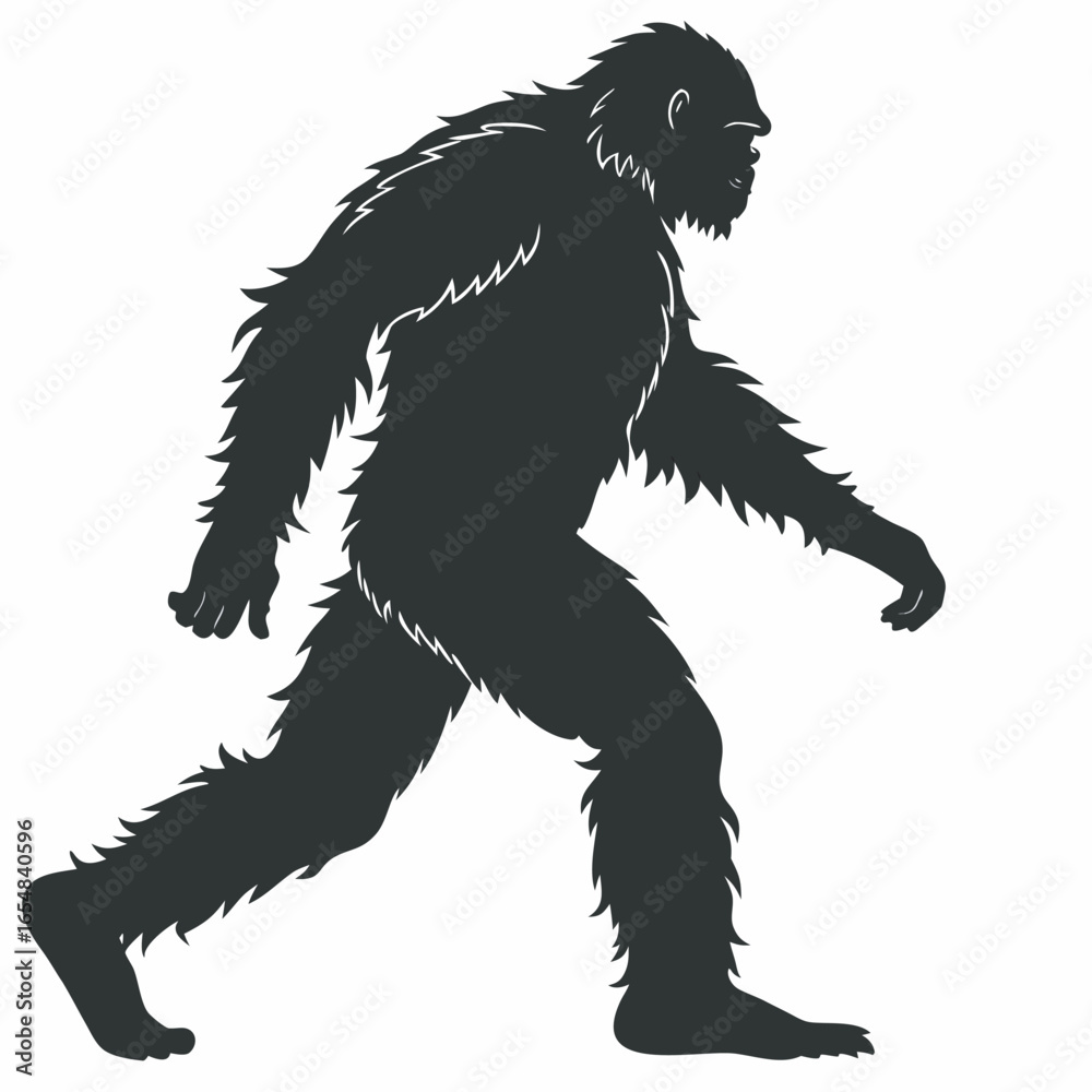 Obraz premium Bigfoot silhouette illustration walking sasquatch mythical creature cryptozoology flat vector image