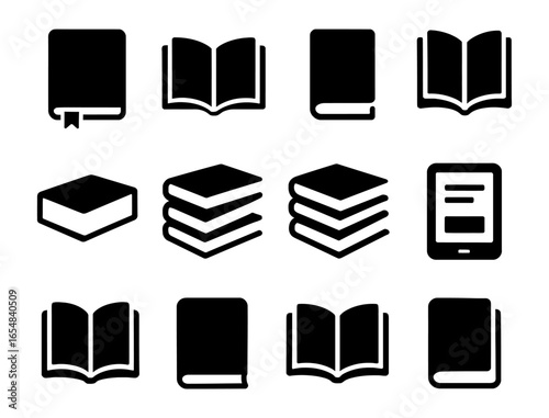 Silhouette icons of books and e-readers for digital libraries and education