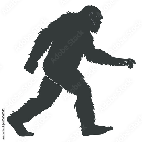 Bigfoot silhouette walking creature mystery cryptid sasquatch legend mythical isolated illustration