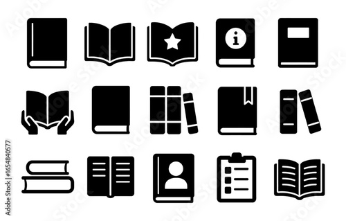 Silhouette book icons: elegant collection of diverse reading symbols