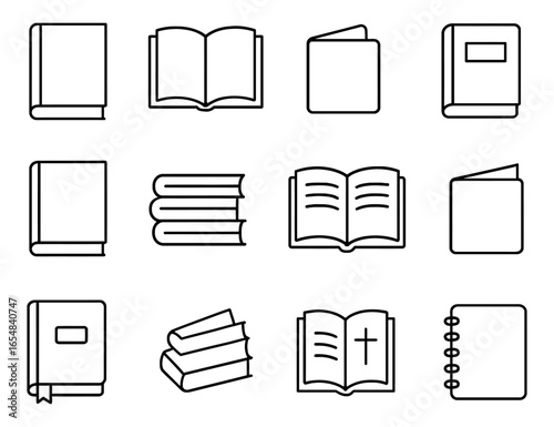 Outline icons of different book styles for libraries and education resources