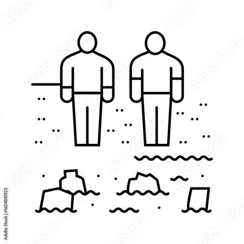 children contaminated pond line icon vector illustration