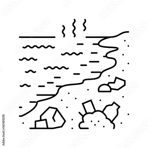 rotting garbage riverbank line icon vector illustration
