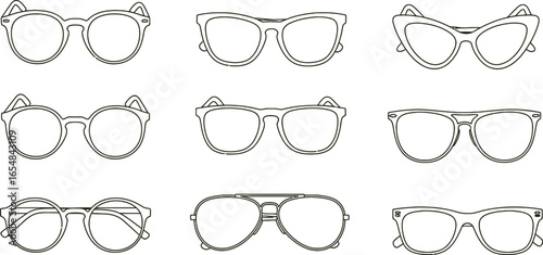 Stylish eyewear collection, diverse frame designs for modern fashion