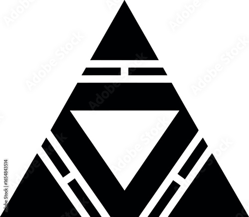 Vector art of abstract black triangle shape with internal geometric divisions isolated on white background transparent background