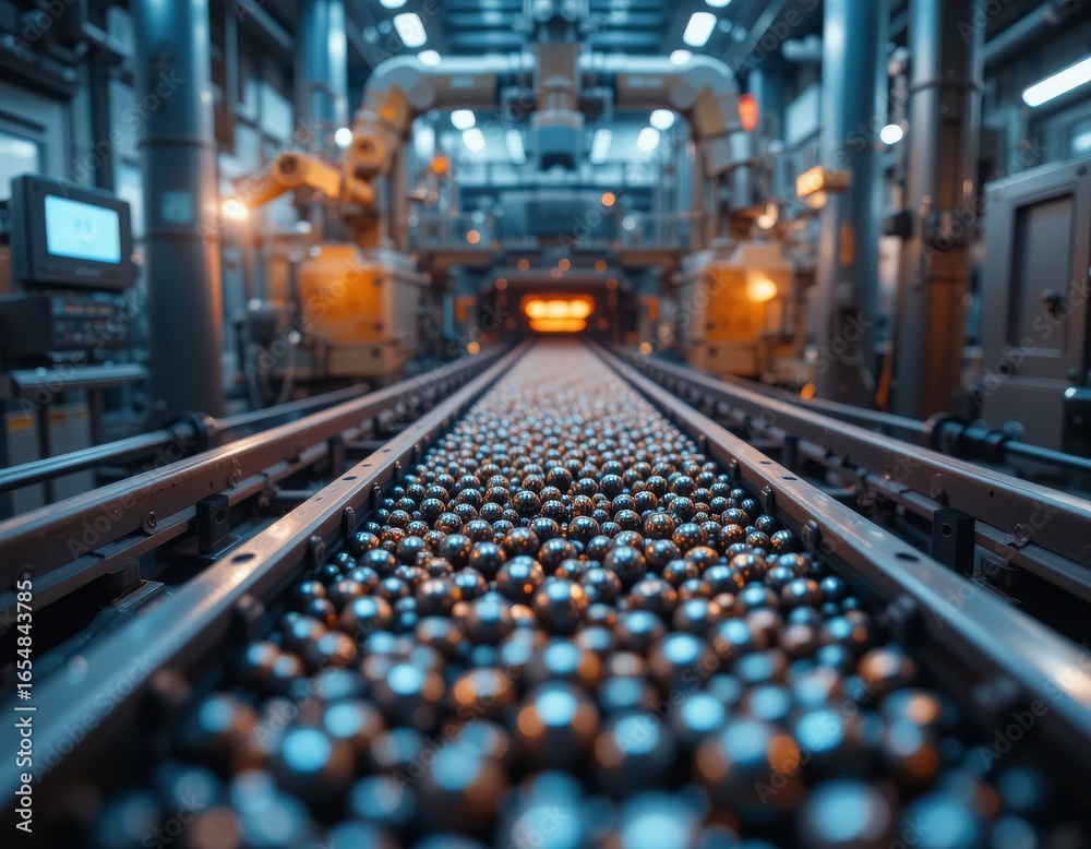 Obraz premium Polymetallic nodules moving on conveyor into automated weighing unit Generative AI