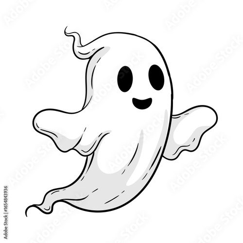 Cartoon Simple Ghost with Smiling Face for Halloween Holiday Illustration