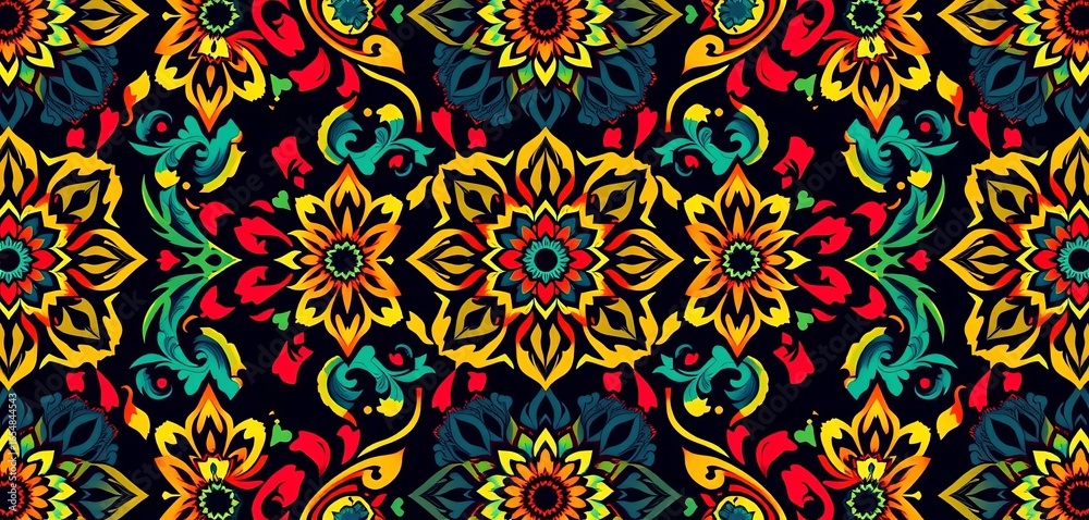 Vibrant ethnic handmade ornament seamless pattern, intricate details & rich colors,  design,  abstract