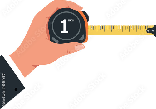 Hand Holding Measuring Tape Showing One Inch Measurement Vector Illustration 
