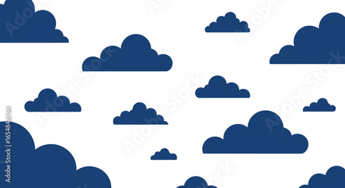Navy Blue Cloudscape: Stylized Weather Pattern with Rounded Shapes and Flat Design