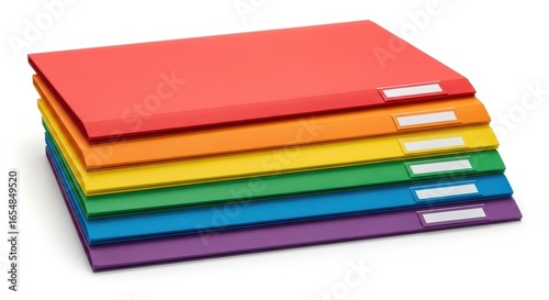 Wallpaper Mural Vibrant Stack of Rainbow-Colored Business Folders with Labels on White Background - Organizing Documents Torontodigital.ca