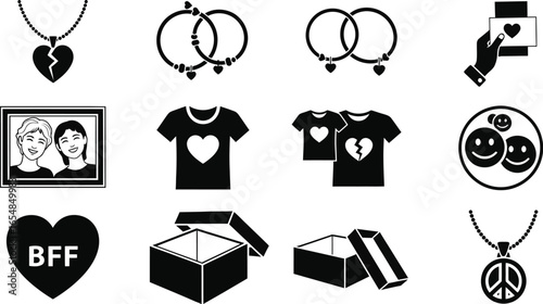 Friendship icons and symbols illustrating love, connection, and togetherness