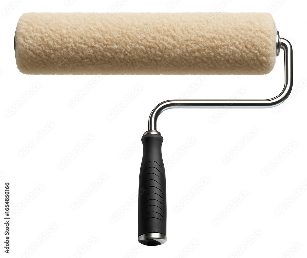 Fototapeta premium Rubberized handle paint roller with a medium nap cover for applying latex paints in residential settings.