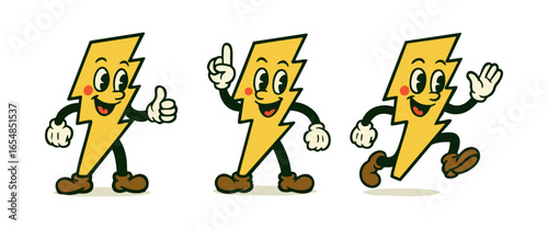 cartoon lightning bolts are shown with different hand gestures and stances.