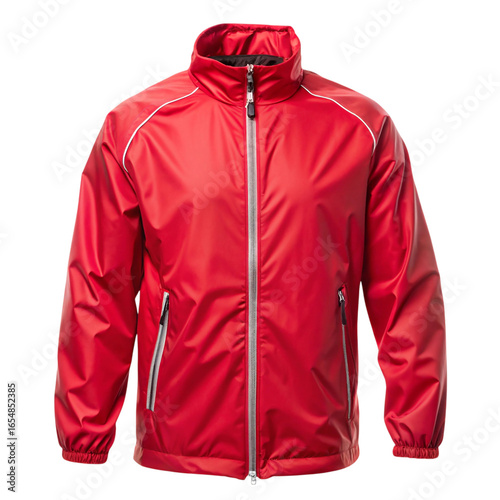 Photo of red windbreaker jacket isolated on transparent background