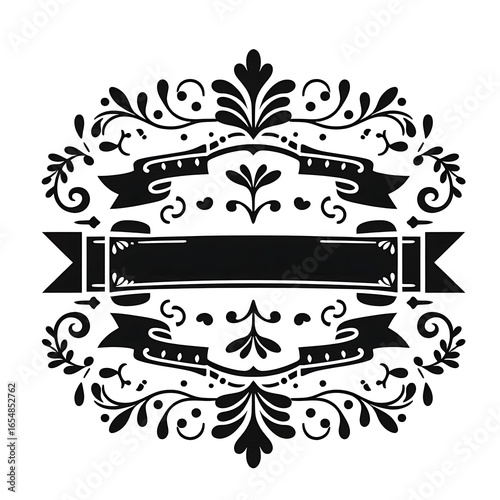 Ornamental Black Silhouette Banner – Simple Vector Illustration