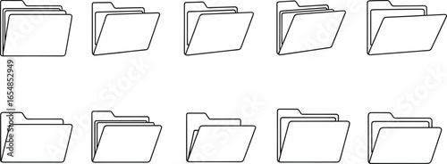 File folder icons, vector document symbols, office storage graphics, organization elements, business design assets, minimal style, black and white illustrations
