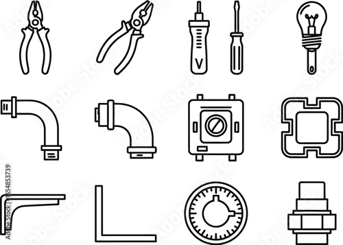 Essential tools and hardware icons for construction, repair, and maintenance