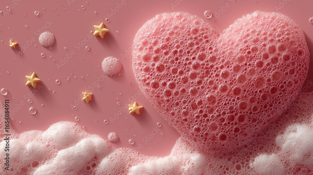 Obraz premium Pink Glitter Heart with Bubbles and Stars Background