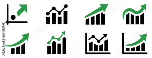 Dynamic growth charts with green arrows showcase upward trends for financial success and business progress