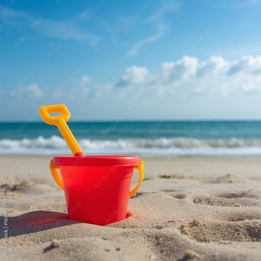 bucket and spade on beach. bucket and spade on beach.