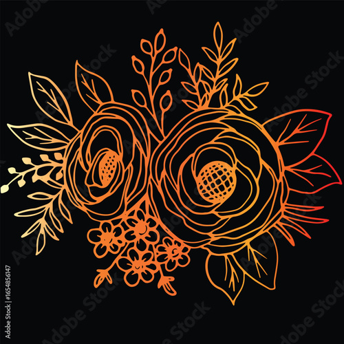 A dreamy orange/gold floral background with soft watercolor blossoms, delicate petals drifting in a pastel haze