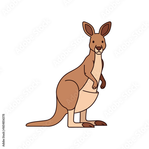 A friendly-looking kangaroo stands upright, showcasing its characteristic features in a simple, cartoonish style.