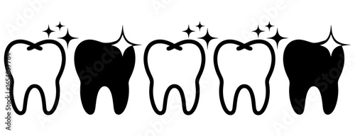 Sparkling clean teeth icons highlight dental hygiene and bright healthy smiles for advertising