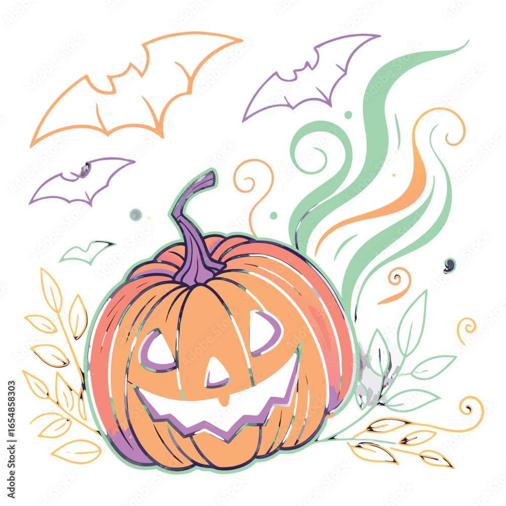Fototapeta premium Halloween pumpkin with autumn leaves vector illustration for fall and harvest T-Shirt Design