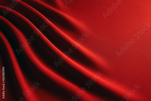 Abstract premium red fabric background with subtle folds and smooth gradients, spacious panoramic copyspace for advertising, wellness and beauty branding.