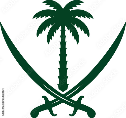 Emblematic representation of a palm tree crossed with two scimitars symbolizing heritage and strength