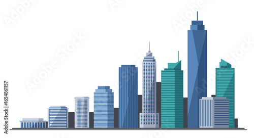 Modern city skyline with tall skyscrapers in flat design