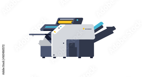 Modern office printer in flat design with simplistic details and vibrant colors