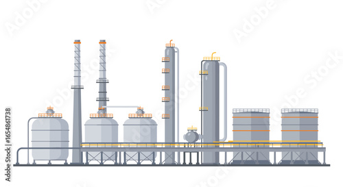 Industrial refinery plant with modern equipment in flat style