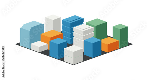 Isometric urban architecture with colorful skyscrapers on grid