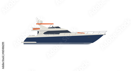 Modern yacht design on white background with clean lines and sleek profile