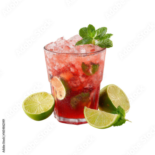 Refreshing Red Cocktail with Lime and Mint in a Rocks Glass
