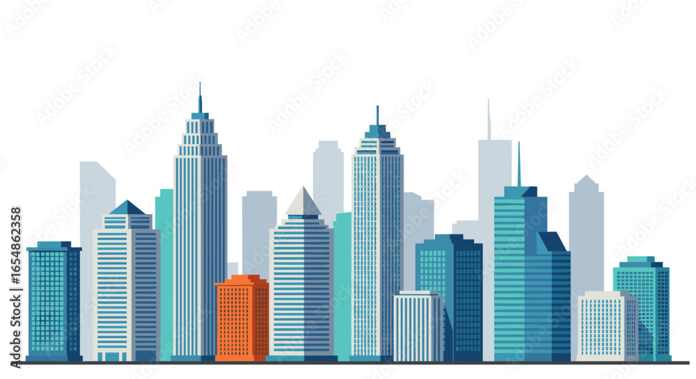 Fototapeta premium Modern cityscape with skyscrapers in flat design