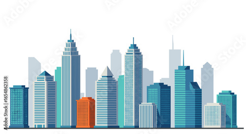 Modern cityscape with skyscrapers in flat design