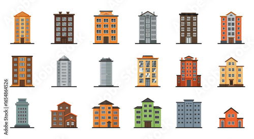 Colorful urban building collection in flat style for modern city design