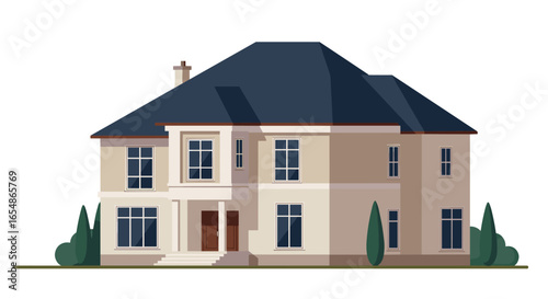 Elegant modern house with gabled roof and large windows