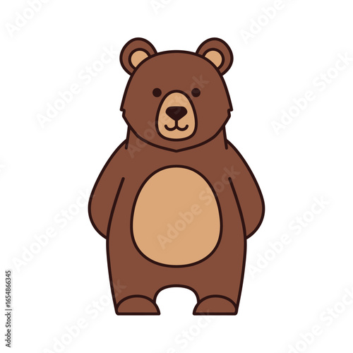 Cartoon illustration of a brown bear standing upright with a light brown belly.